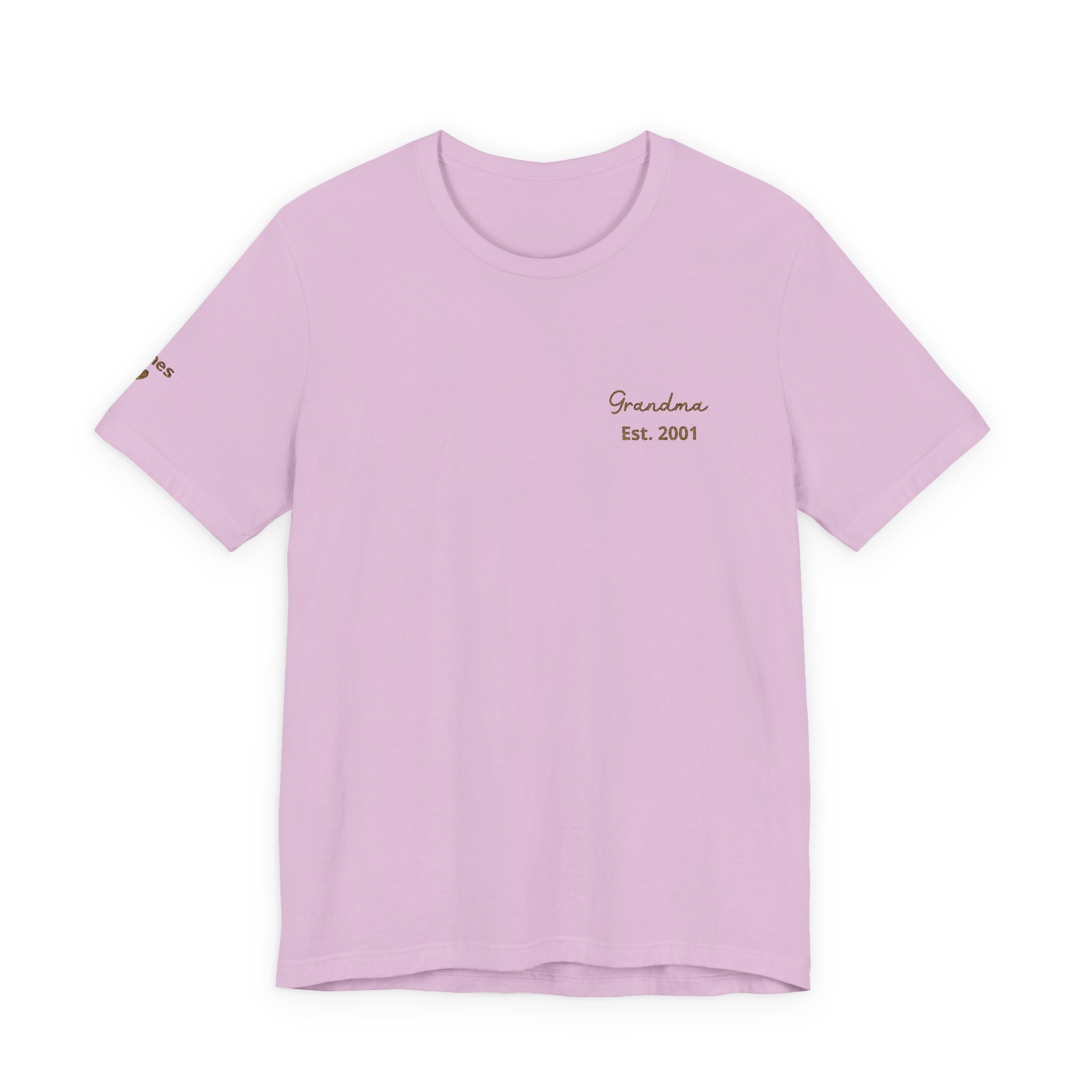T-Shirt Grandma Since Date Embroidered on Heart and Grandchildren’s First Names on Sleeve