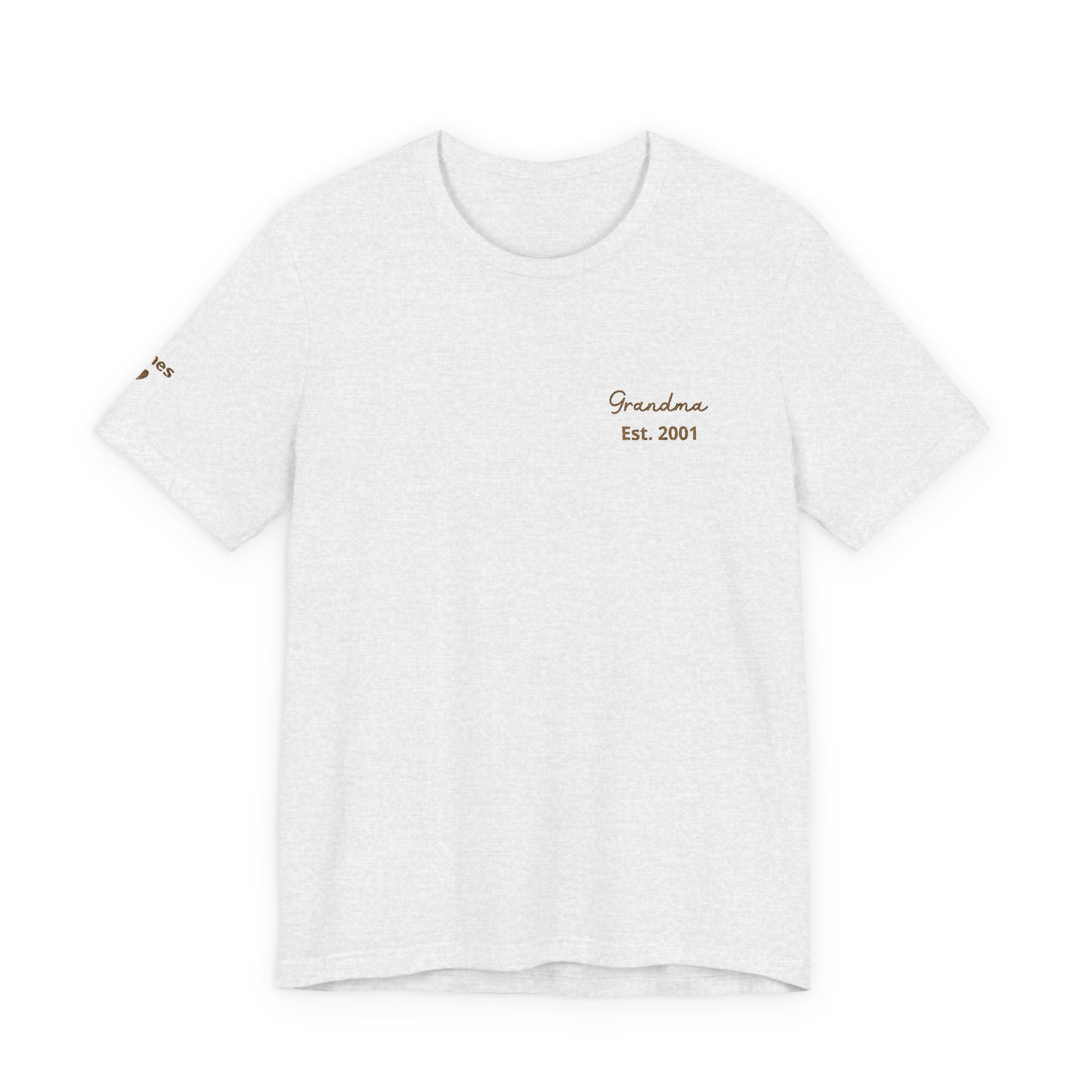 T-Shirt Grandma Since Date Embroidered on Heart and Grandchildren’s First Names on Sleeve