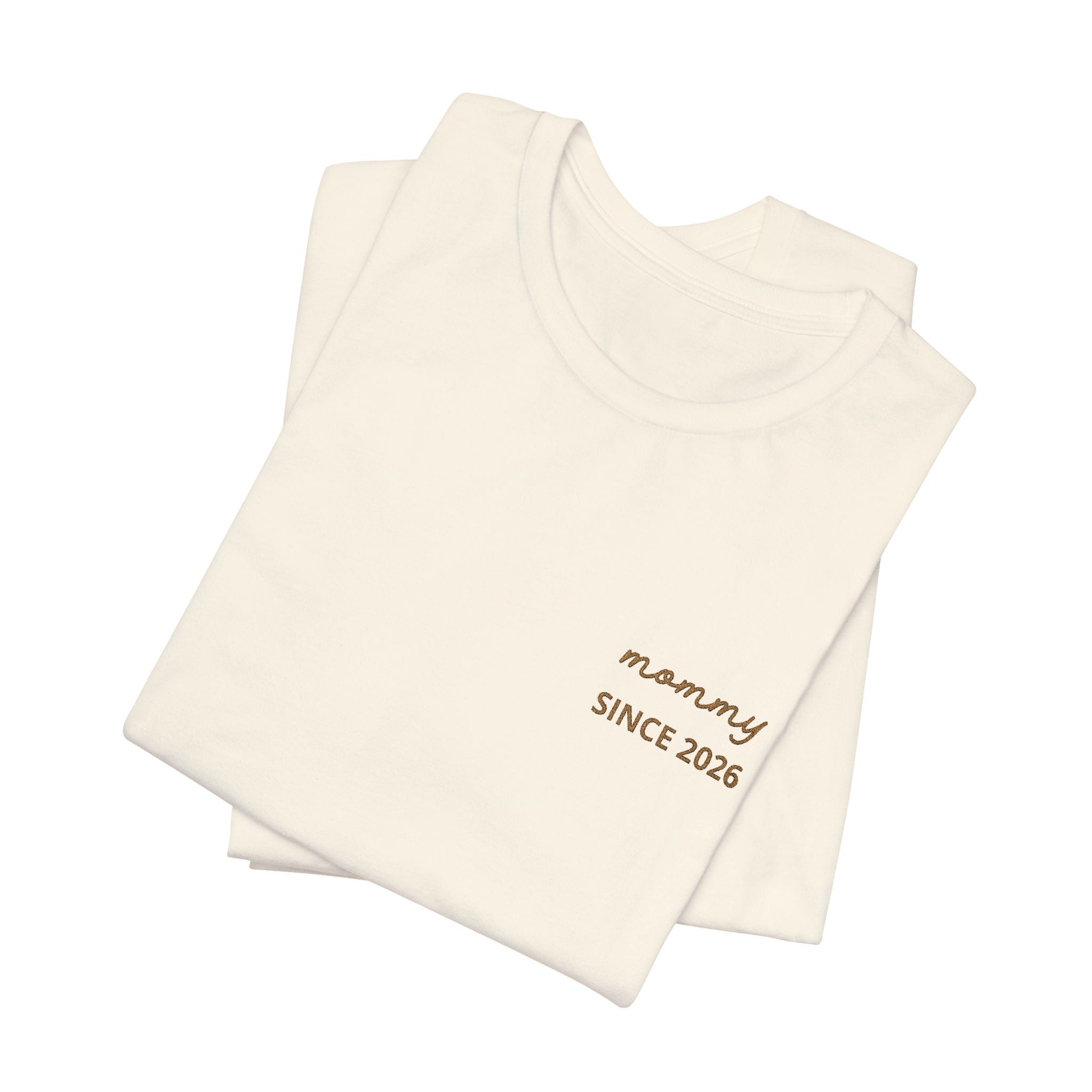Tshirt Personalized “Mom Est” Embroidered Heart & Sleeve Tee