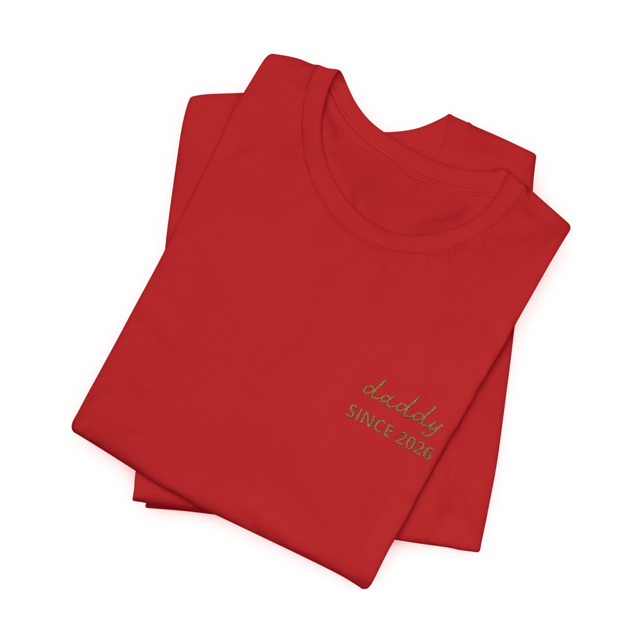 T-shirt Dad since date embroidered on heart and first names on sleeve