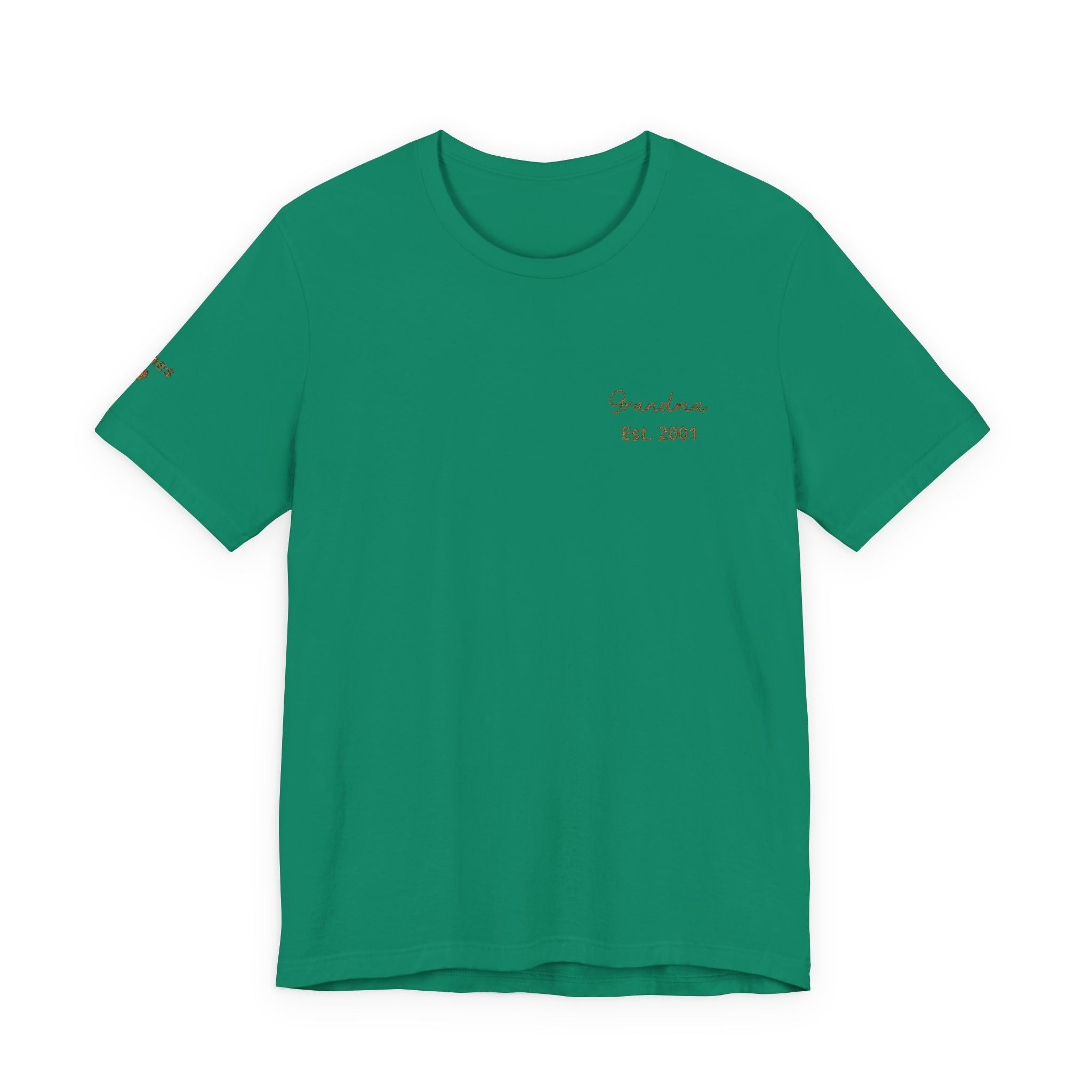 T-Shirt Grandma Since Date Embroidered on Heart and Grandchildren’s First Names on Sleeve