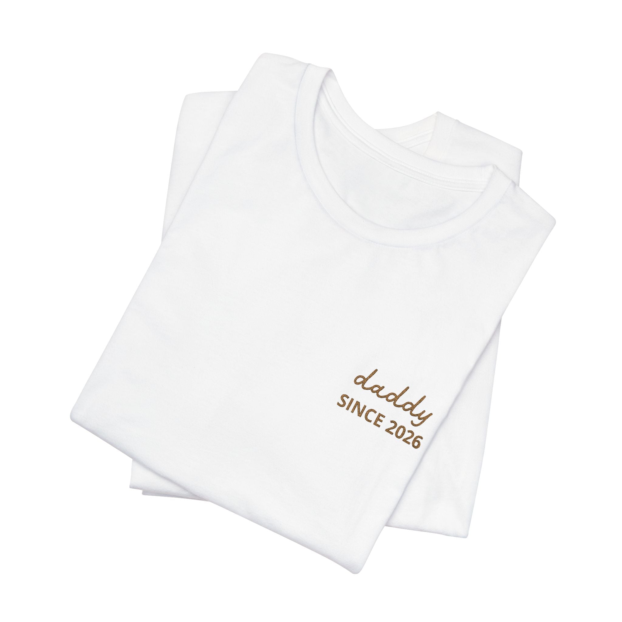 T-shirt Dad since date embroidered on heart and first names on sleeve