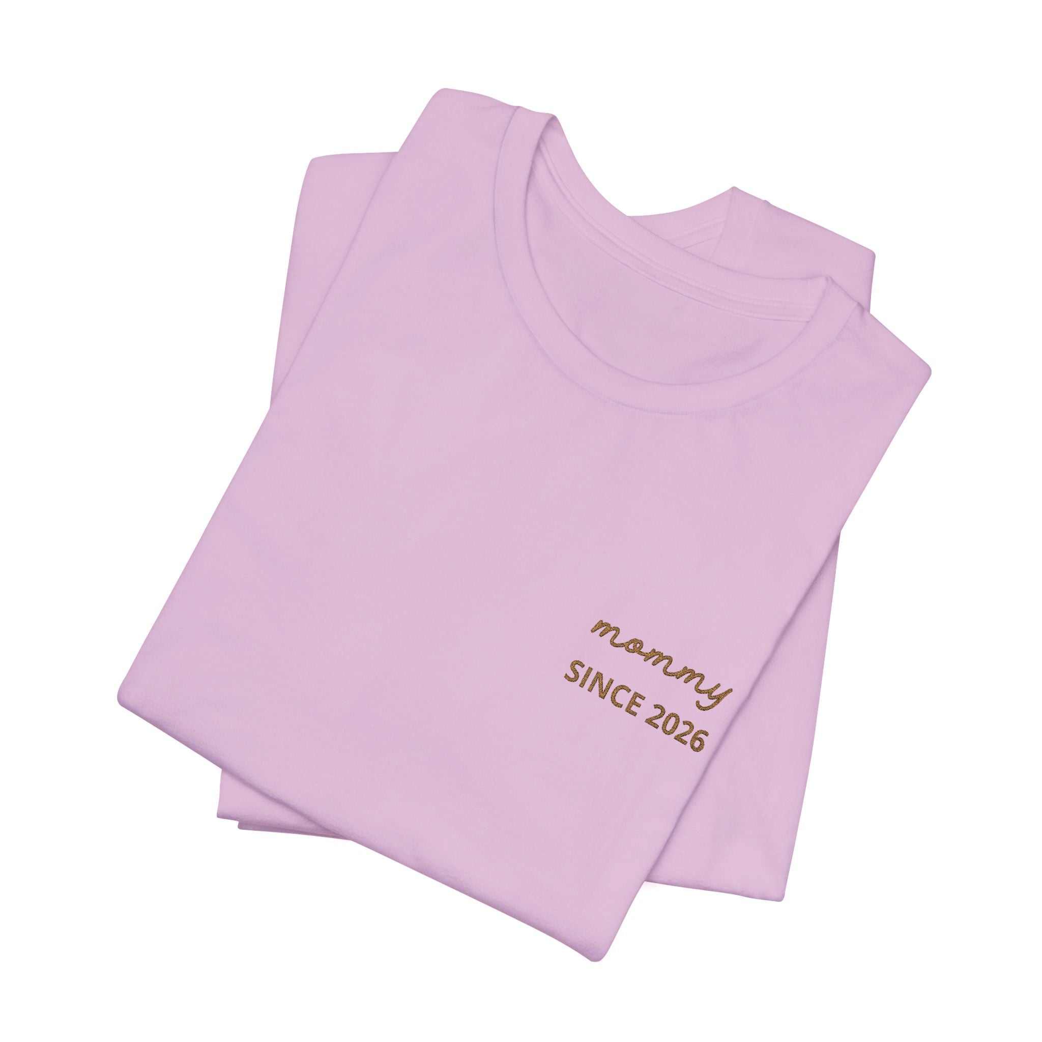 Tshirt Personalized “Mom Est” Embroidered Heart & Sleeve Tee