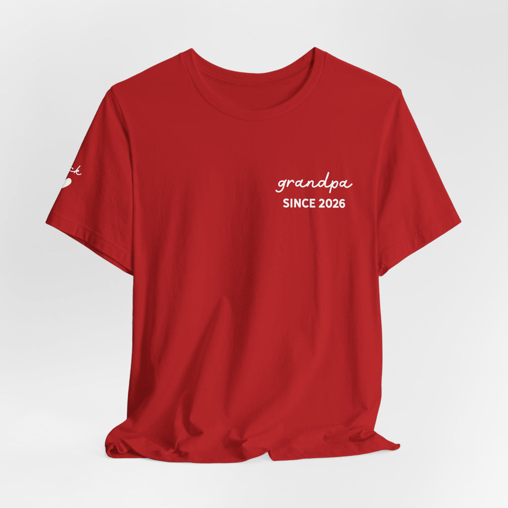 T-Shirt Grandpa Since Date Printed on Heart and Grandchildren’s First Names on Sleeve