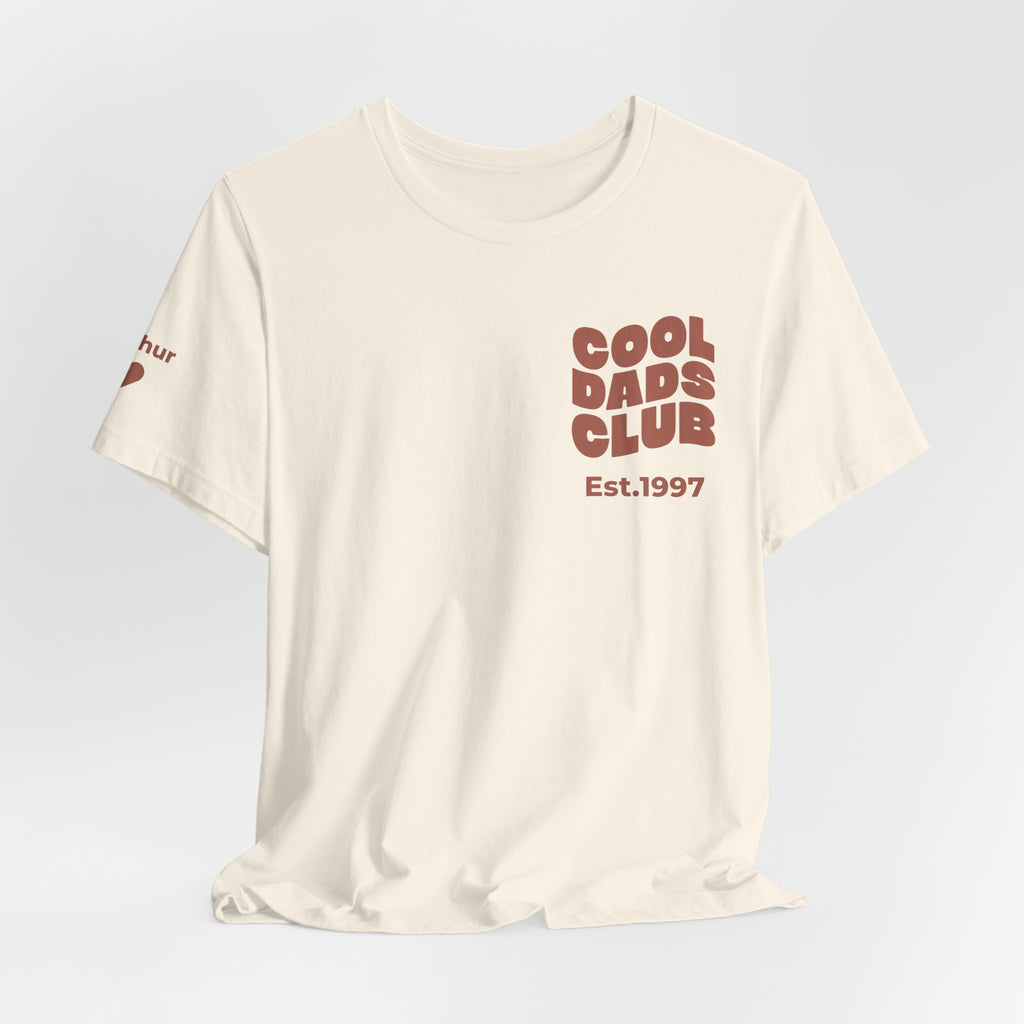 Camiseta Club de Padres Geniales y nombres en la manga