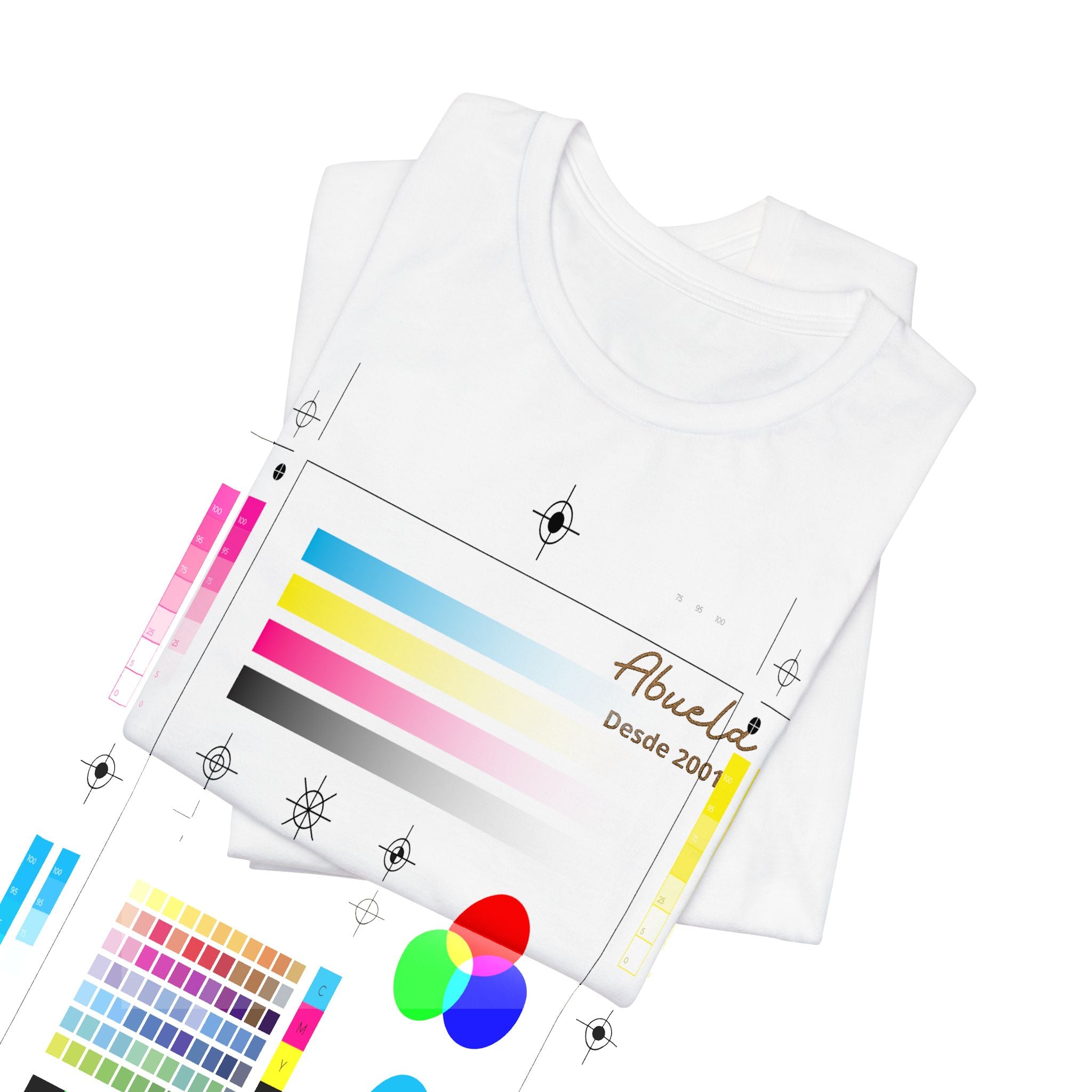 Camiseta bordada para abuela con fecha "Abuela desde" y nombres de los nietos en la manga