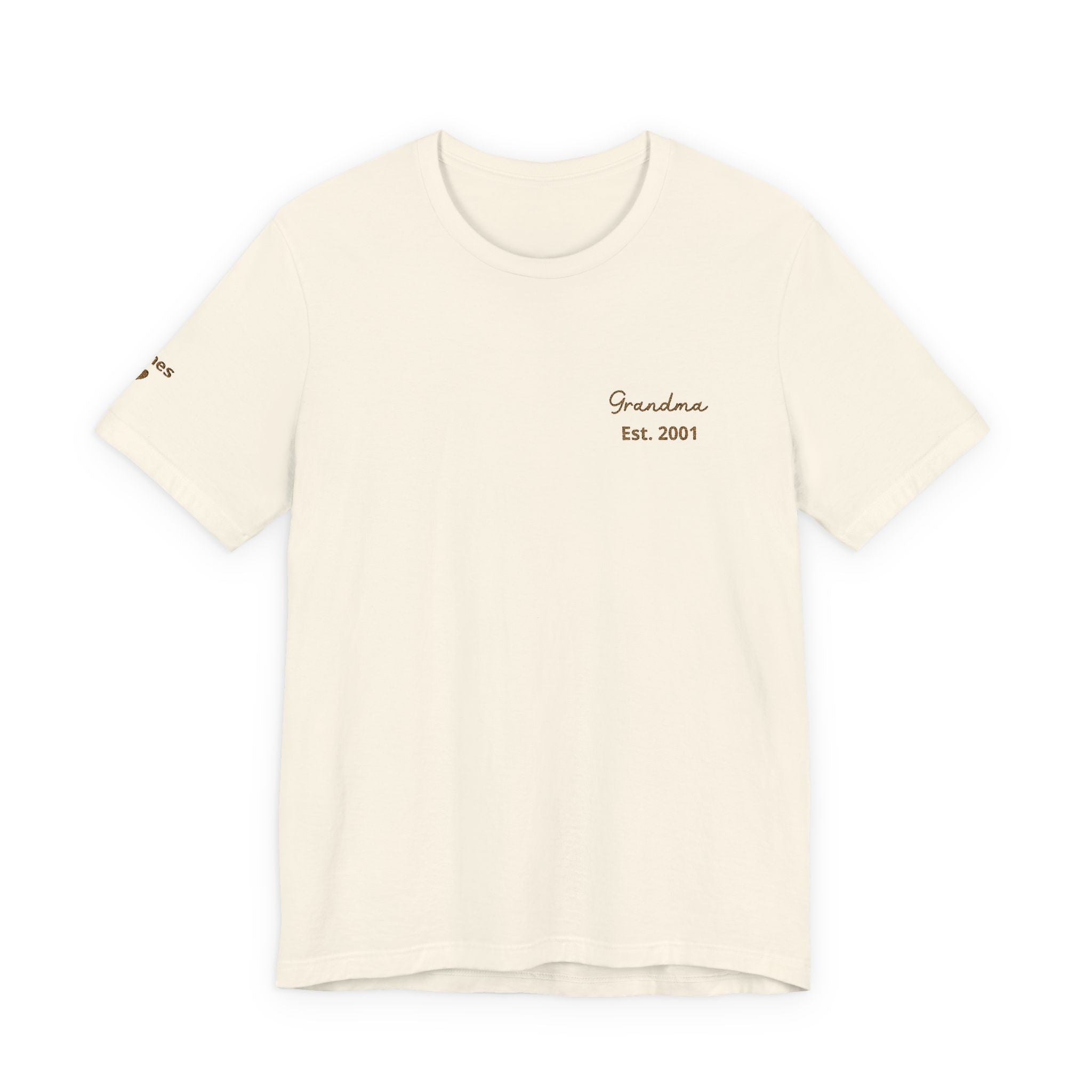 T-Shirt Grandma Since Date Embroidered on Heart and Grandchildren’s First Names on Sleeve