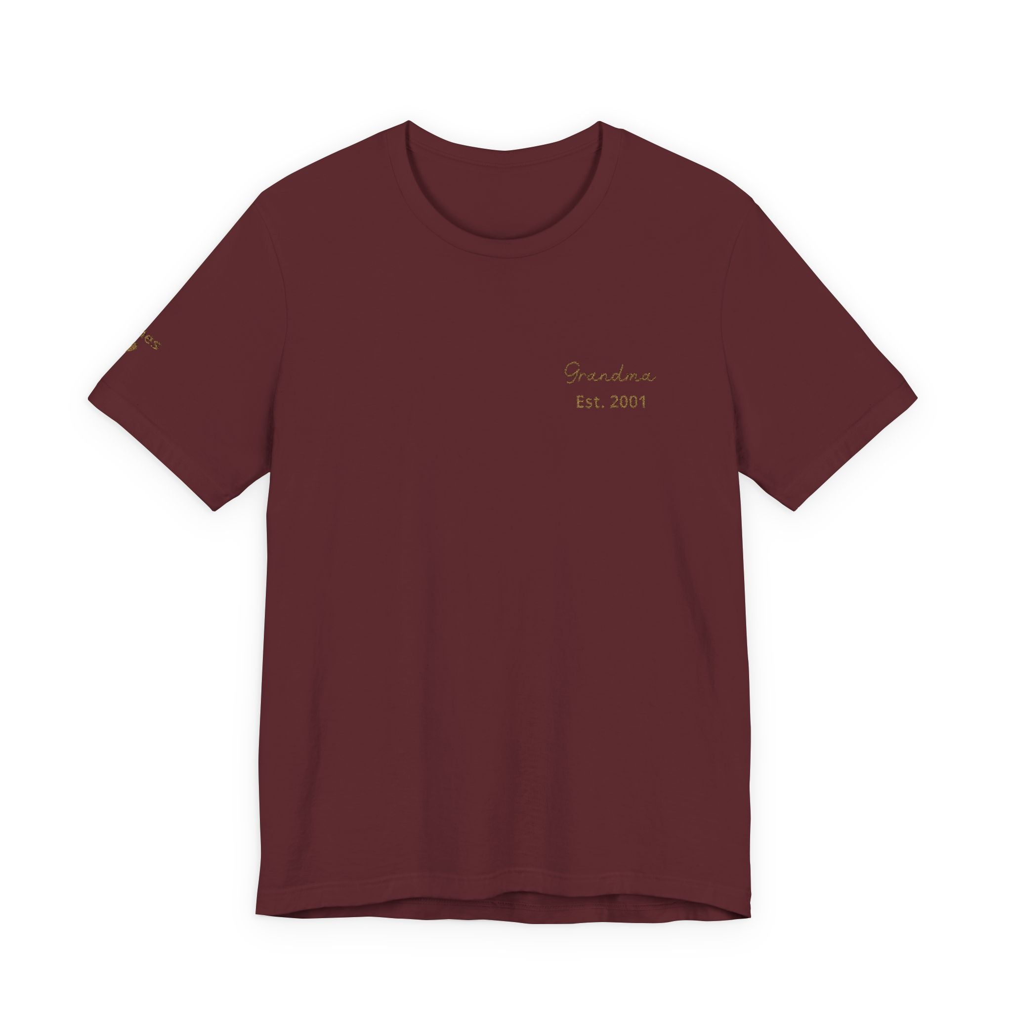 T-Shirt Grandma Since Date Embroidered on Heart and Grandchildren’s First Names on Sleeve