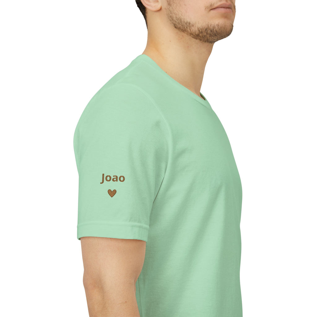 Camiseta Papai com Data Bordada no Peito e Nomes na Manga
