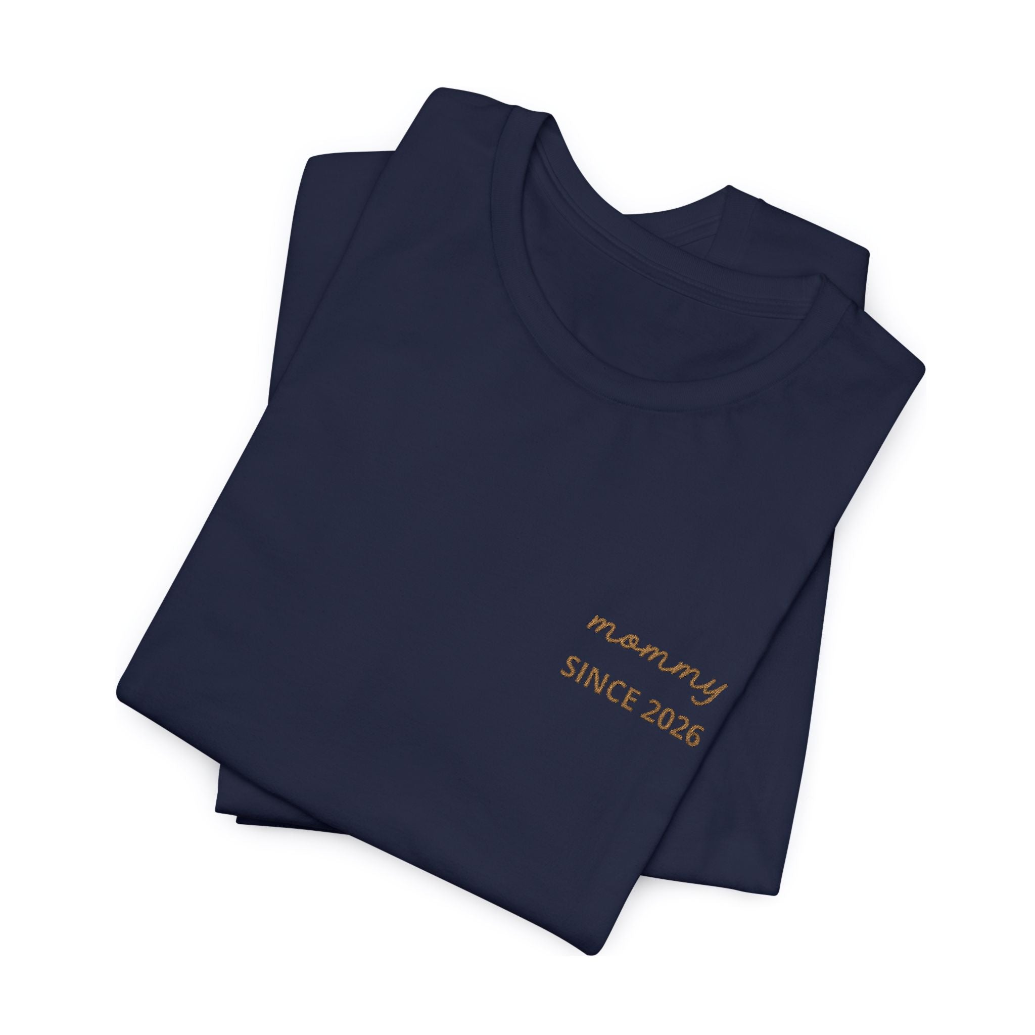 Tshirt Personalized “Mom Est” Embroidered Heart & Sleeve Tee