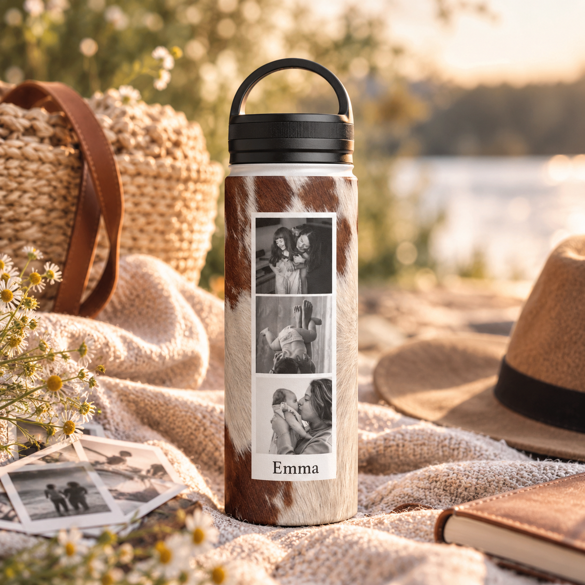 Animal Print Water Bottle with Custom Photo