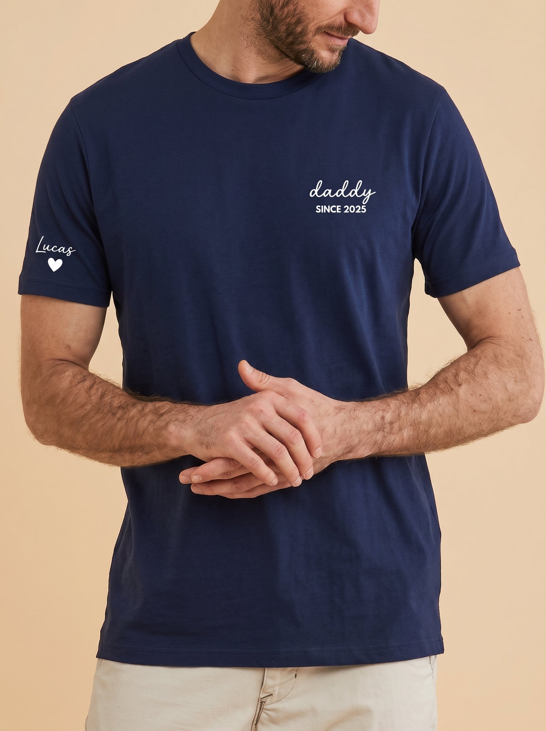 T-Shirt Dad Since Date on Heart and First Names on Sleeve